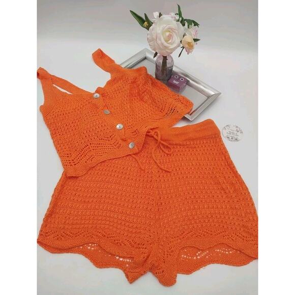 Jolie & Joy Knit Crochet Tank Top and Short Set Swim Cover Stripe Size 1X - Picture 2 of 13